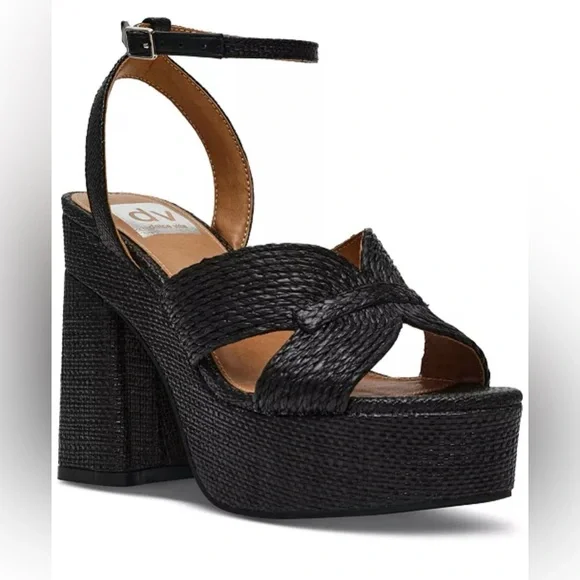 DV DOLCE VITA WAYLAN RAFIA PLATFORM DRESS SANDALS WOMENS BLACK COLOR SIZE 9.5 M