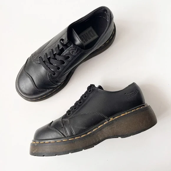 Vintage Dr. Martens Platform Oxfords Brown Leather Chunky Mary Jane Boots Size 9