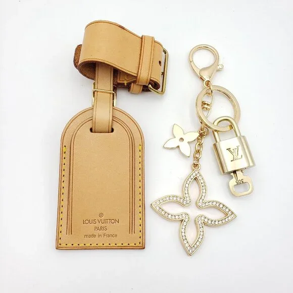 Authentic Louis Vuitton Luggage Nametag and Gold Padlock with Unbranded Keycharm