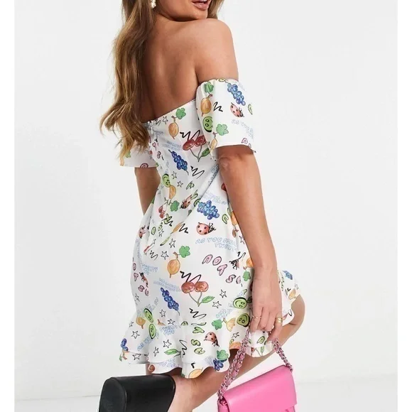 Fruits Summer Lace Up Bardot Frill Sleeve Mini Dress size 8