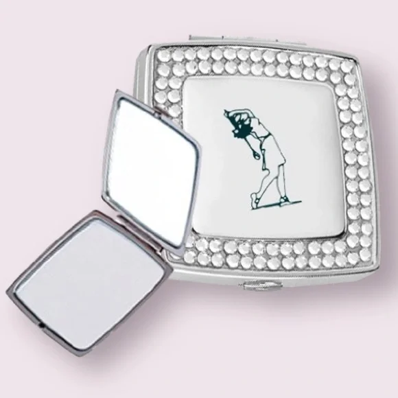 Navika LPGA Women's Golfer Swarovski Crystal Compact Mirror in Silver