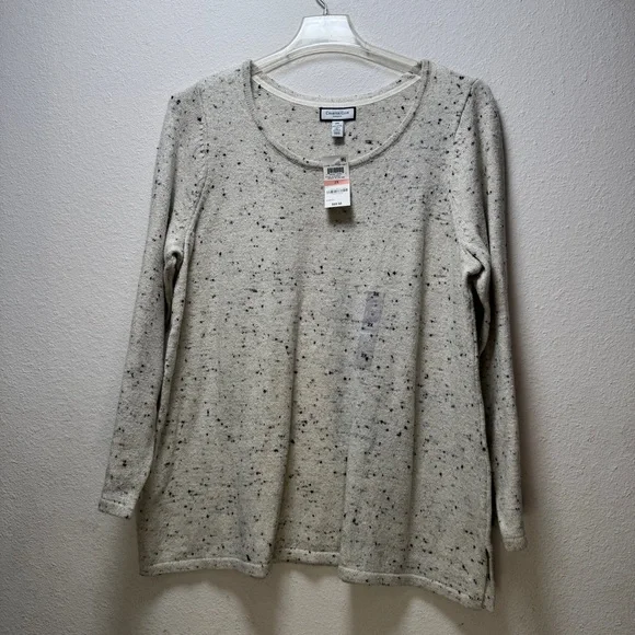 Charter Club Cream Gray Long Sleeve Blouse