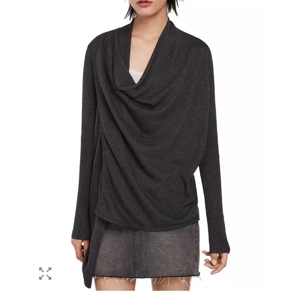 ALLSAINTS Black Charcoal Asymmetrical Drina Drape Cardigan Sweater Size 4