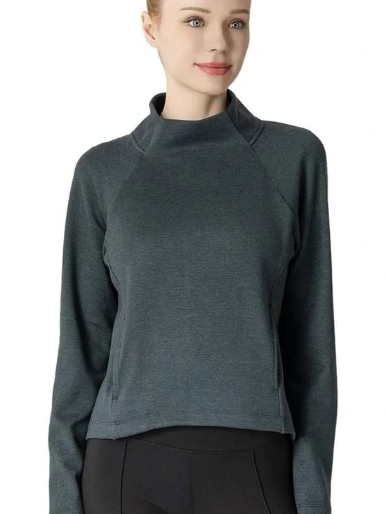 Women's Fleeced Sweatshirt - Stand-Up Turtleneck, Side Pockets, Warm Fleece
