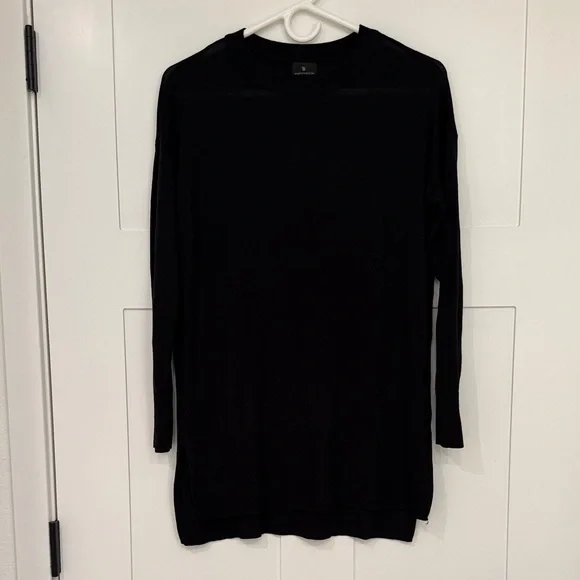 🌻3/$25 Worthington Womens Black Crewneck Tunic Sweater Side Slit Long Sleeve