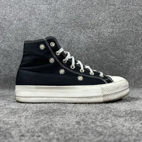 Converse CTAS Lift Hi Women’s Sz 10.5 Black Daisy Sunflower Platform Shoes Used