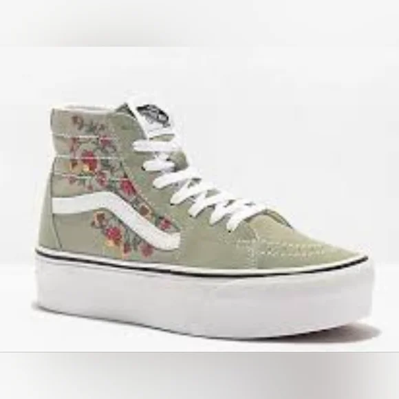 Vans Sk8-Hi Tapered Stackform Platform Shoes with Floral Embroidery in Chattanoo