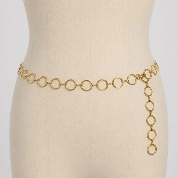 Vintage y2K statement belt  Gold Tone Open Circle Ring Link Chain womens XL