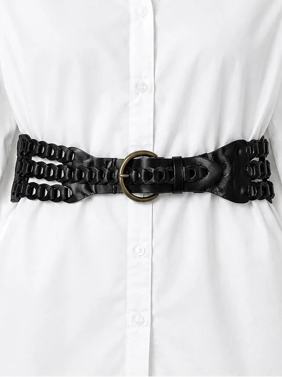 Black Triple Braided Waist Belt XL 48” Faux Leather Bohemian Belt