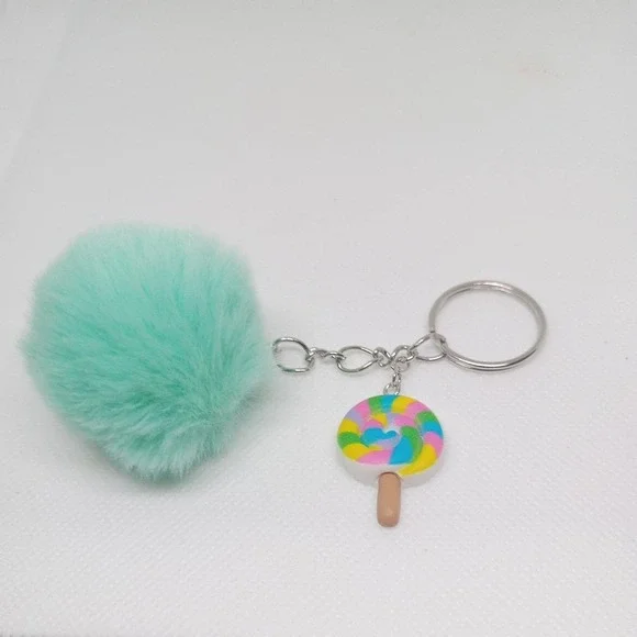 Hand Made Mini Lolipop Charm With a Green Pom Pom
