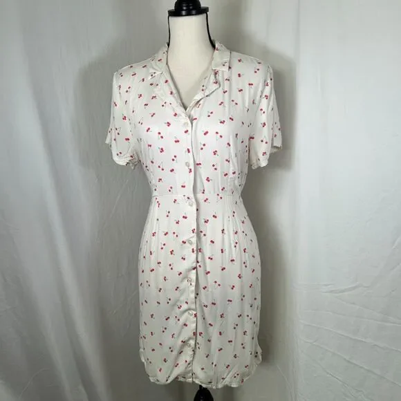 Cherry Print Retro Rockabilly Mini Dress Button Down Tie Back SO Size Large