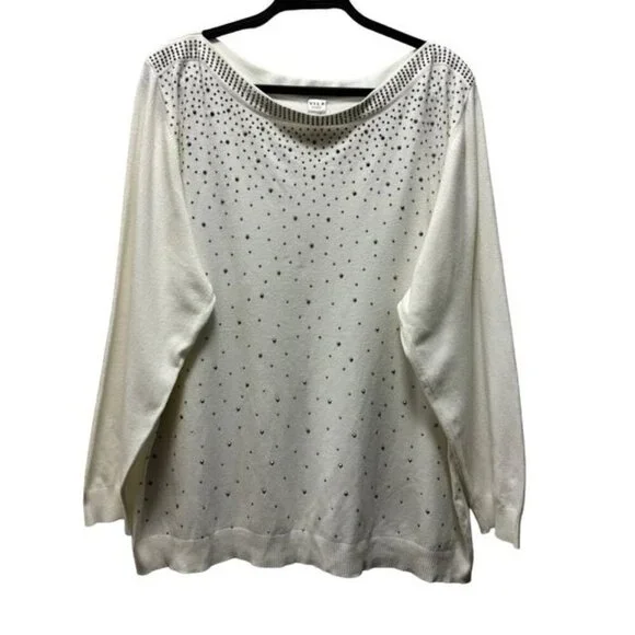 Vila Milano Woman 2X Beige Sweater With Studded Details Boat Neckline