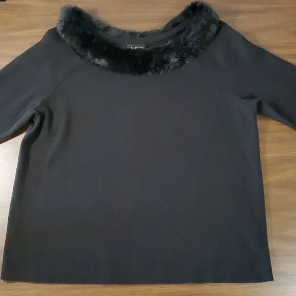 LANE BRYANT Black Sweater w/ Rabbit Fur Collar‎ SIZE 18/20