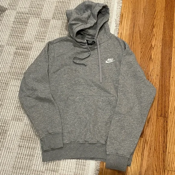 Nike Sportswear Gray Pullover Hoodie Hooded Sweat Embroidered Logo Size XS