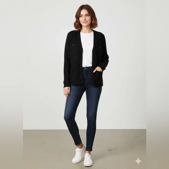 Lauren Ralph‎ Lauren Black Button-Up Women’s Sweater Cardigan Size M
