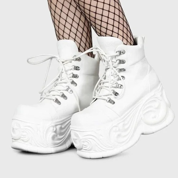 killstar nightflaw white laceup platform boots rave pastel goth 5