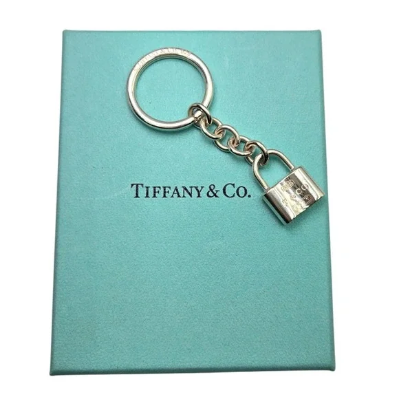 Tiffany Co Sterling Silver Padlock Charm Keychain Key Ring Authentic‎