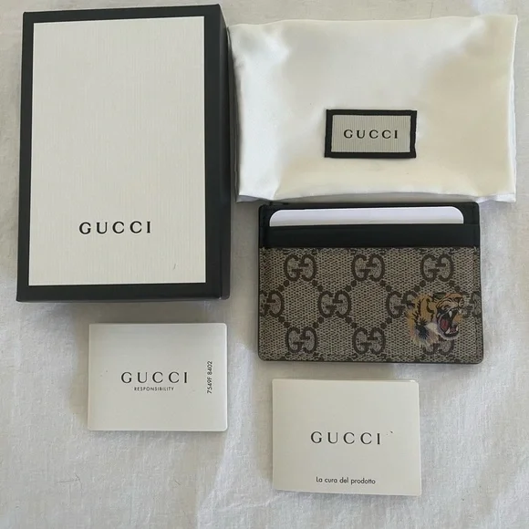 Gucci GG Supreme Monogram Tiger Print Card Holder Ltd Ed Dust bag,Box