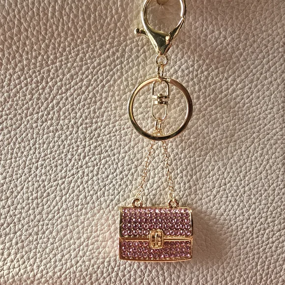 Gold and Pink Rhinestone Purse Keychain