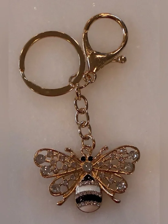 Gold Bee Crystal Accent Keychain - Women Accessories bag charm back pack charm