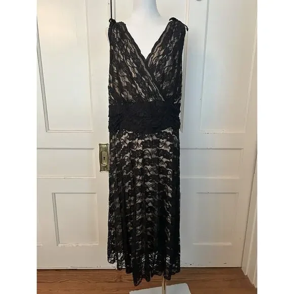 Connected Apparel Floral Lace Fit and Flare Dress Womens Size 24W Black Vamp