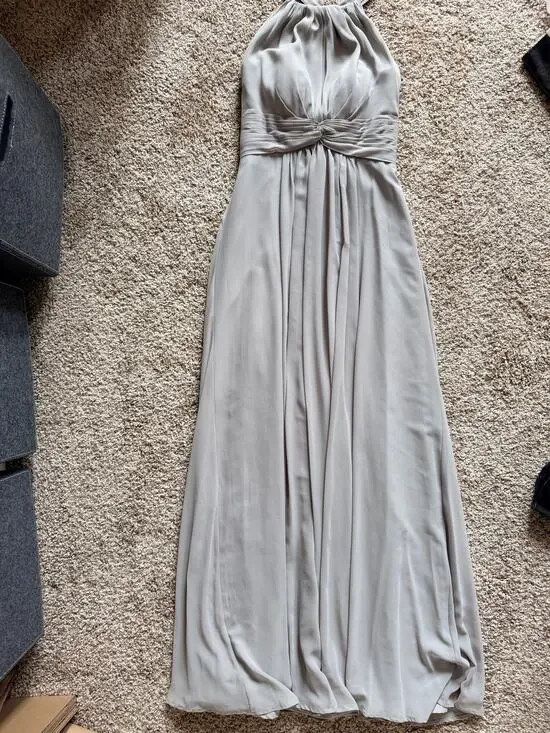 Azazie gray evening bridesmaid dress racerback maxi euc 0