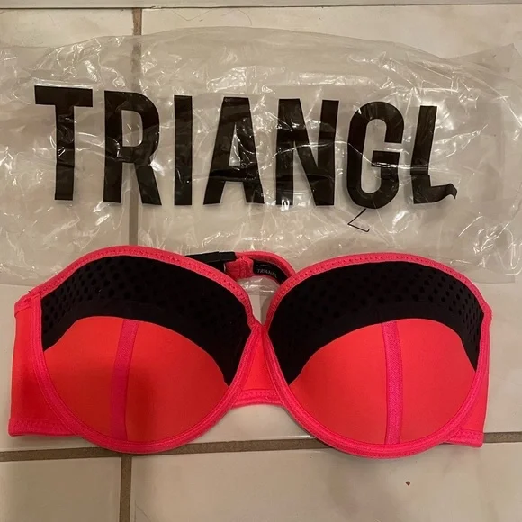 Triangl Neon Pink & Black Bandeau Bikini Top – Size Large​​