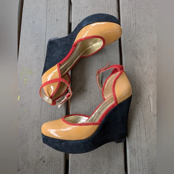 Elaine Turner Colorful Ankle Strap Platform Heels 6 Patent Leather‎ Retro Pinup