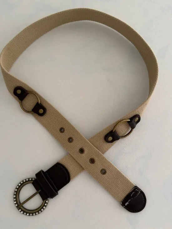 Canvas Cotton Western Boho Rhinestone Buckle Belt