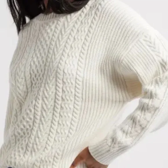 Lovers + Friends Cable Knit Fisherman White Pullover Preppy Sweater Size Small
