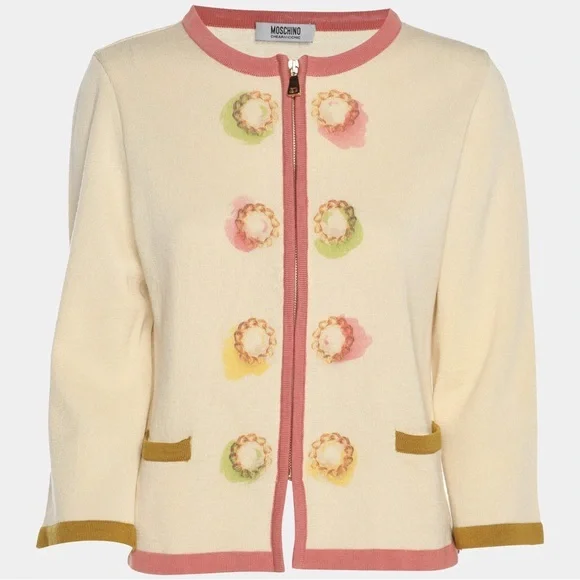 Moschino Cheap and Chic Cream Wool Knit Zip Sweater size 12