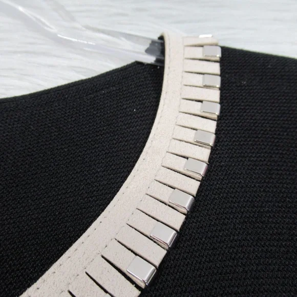 D. EXTERIOR Made In Italy Black Knit Tunic Top Faux-Leather Trim Size Large