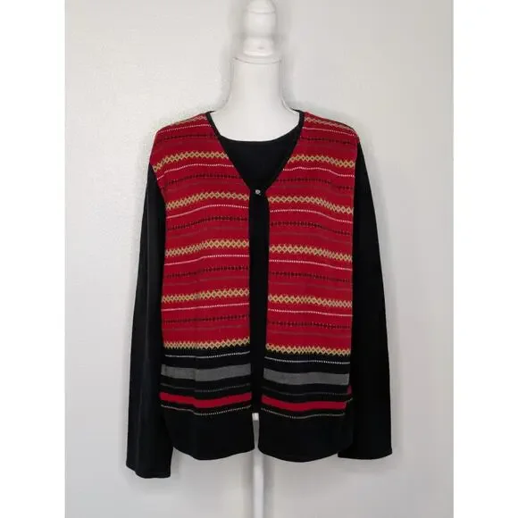 Sag Harbor Women's Solid Black Multicolor Round Neck Long Sleeve Sweater XL