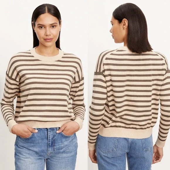 Velvet by Graham and Spencer Alister Striped Crewneck Sweater Cashmere Blend S