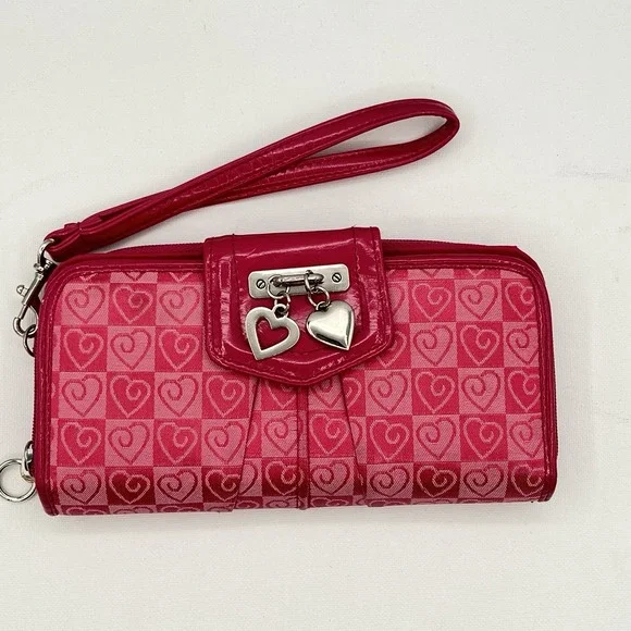 Wristlet Pink Heart Wallet W/Check Book Holder‎ Pink Patent Leather Accents