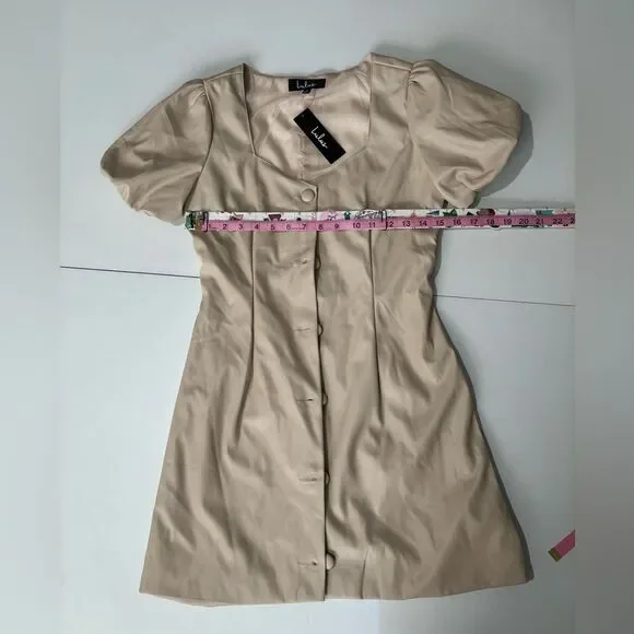 NWT Lulus Cream Button-Front Midi Dress with Puff Sleeves