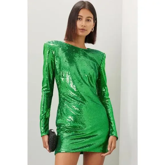 Bardot Green Alessia Sequin Dress Size L with Missing Sequins