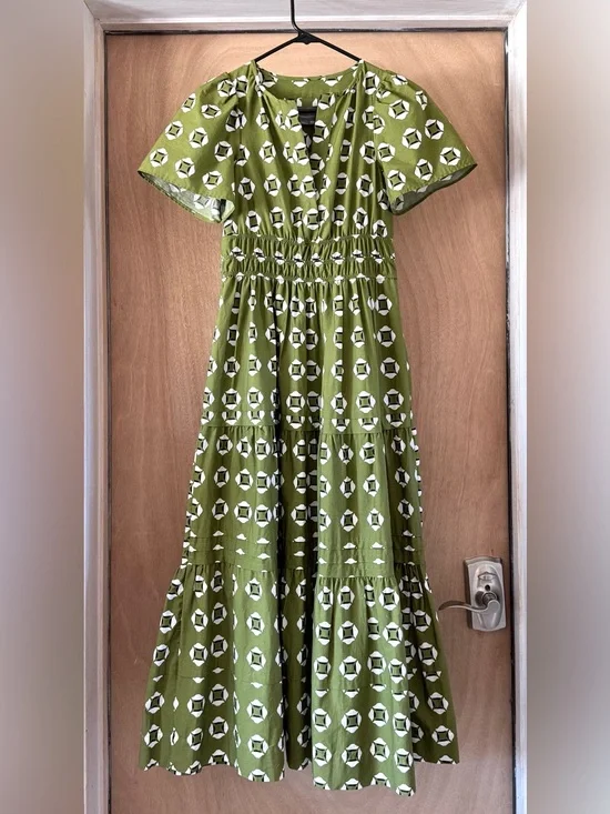 Anthropologie Somerset Maxi Dress Tiered Cotton Moss White Black Women’s XXS