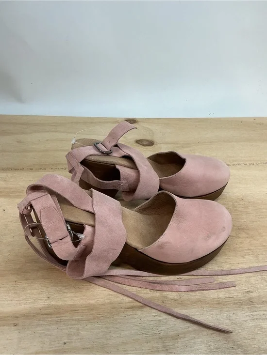 Free People Pink Suede Low Heels with Ankle and Heel Wrap and Straps Size 40