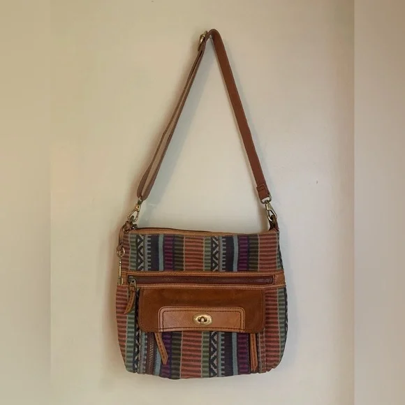 Fossil weaved leather boho bohemian crossbody southwestern grunge festival vtg