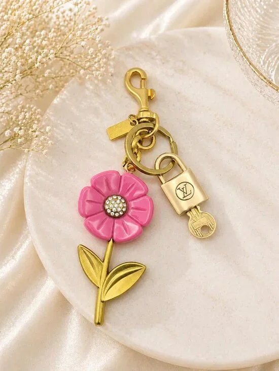 Authentic Louis Vuitton Gold Padlock 🔒 Key Set w/ Unbranded Flower Bag Charm