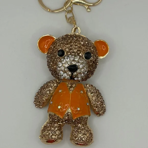Sparkling Gold & Orange Rhinestone Mobile Keychain/Bag Charm