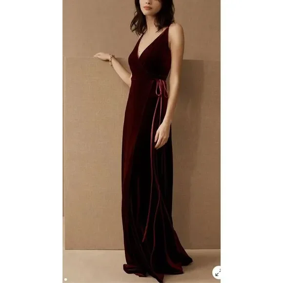 New BHLDN Jenny Yoo Andi Wrap Velvet Dress sz 8 Dark Berry