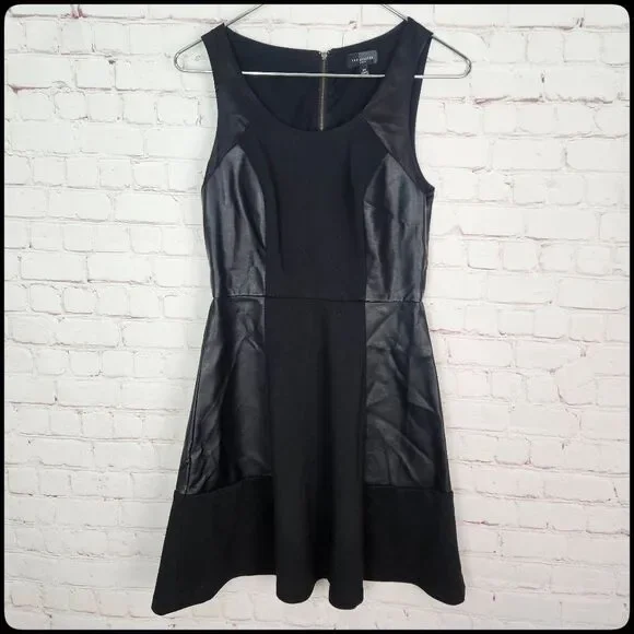 NWT THE LIMITED Sleeveless Fit & Flare Vegan Leather Panel Little Black Dress XS
