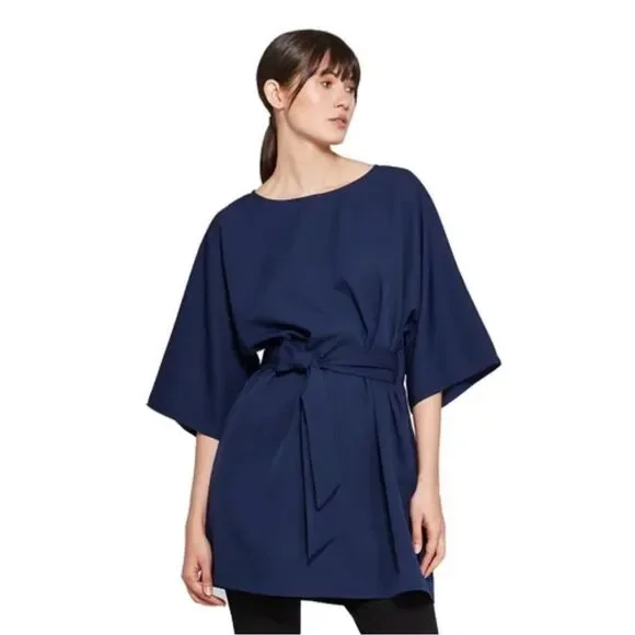 Prologue Navy Blue Tie Waist Flowy Tunic Dress Sz L