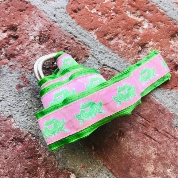 Pink & green preppy ribbon 80's frog belt
