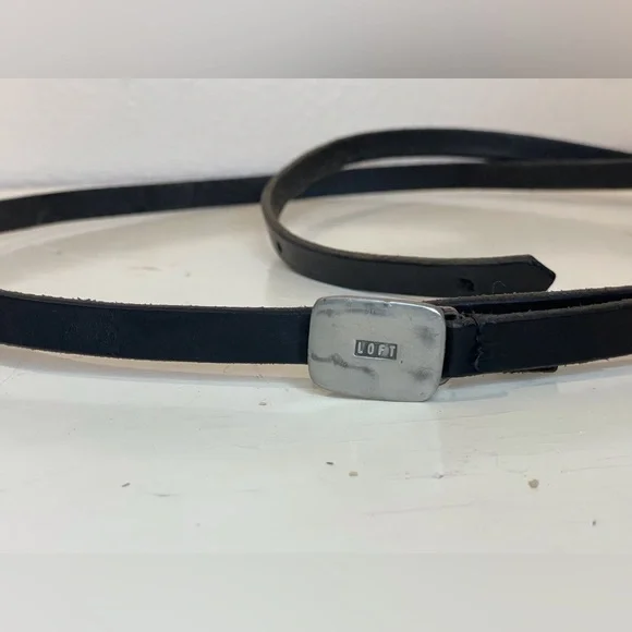 LOFT Women’s Vintage‎ Black Leather Long Belt with Silver Buckle Size 32”/34”