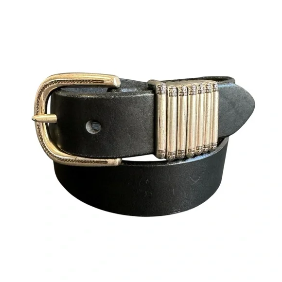 Honest Black Leather Belt Silver Tone Buckle‎ Hardware Brighton Unisex Small 28