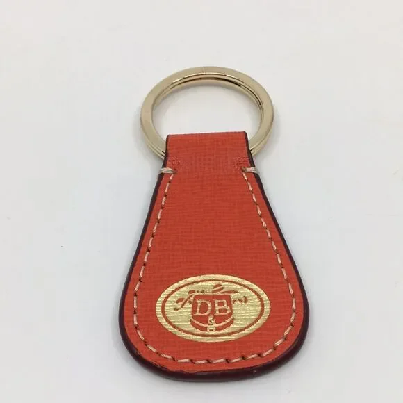 Dooney & Bourke Orange Leather and Gold Tone Keychain Key Fob