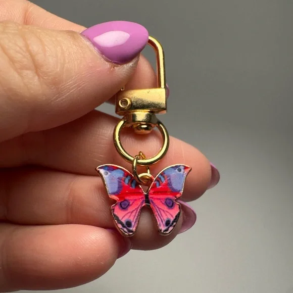 Enamel & Gold Butterfly Pink & Purple Bag Charm/Key Chain